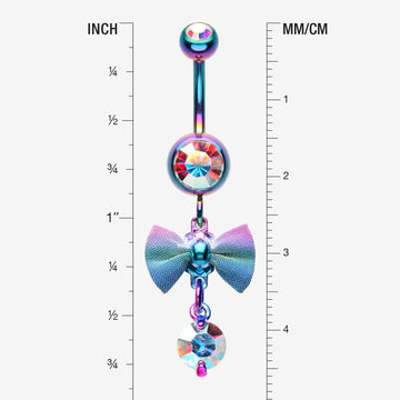 Detail View 1 of Rainbow Dainty Bow-Tie Belly Button Ring-Rainbow/Aurora Borealis